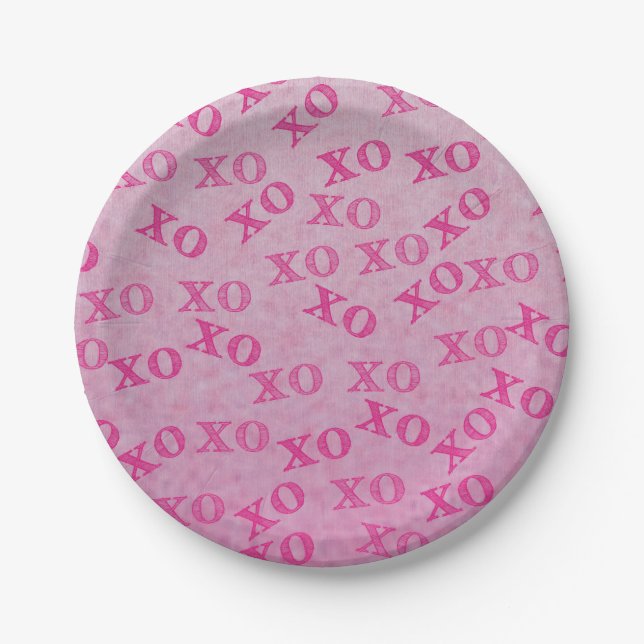 Plato De Papel Abrazos Y Besos Rosa XO XO (Anverso)