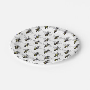 Plato De Papel Abrigo Preppy Heraldic Vintage Abeja #2 Escudo de