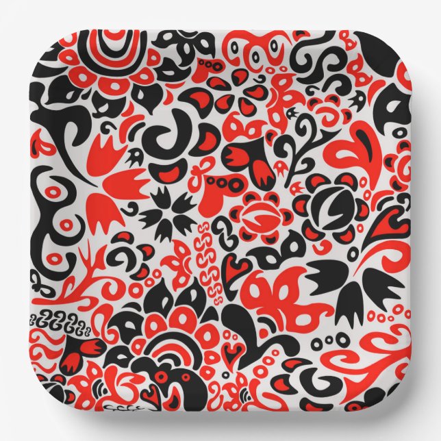 Plato De Papel Abrupción del patrón floral del arte folklórico ét (Anverso)