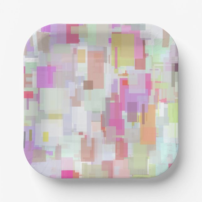 Plato De Papel Abstracción geométrica rosa y azul (Anverso)