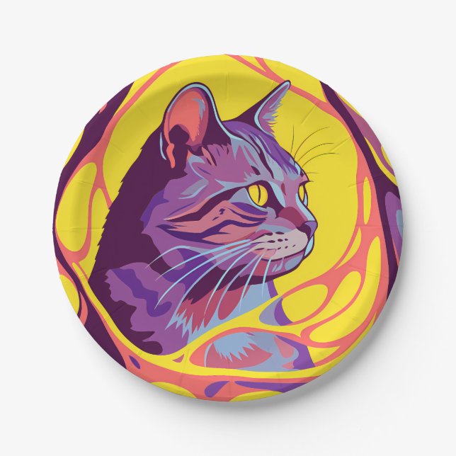 Plato De Papel Abstract Cat: Pop Art Psychedelic Swirl (Anverso)