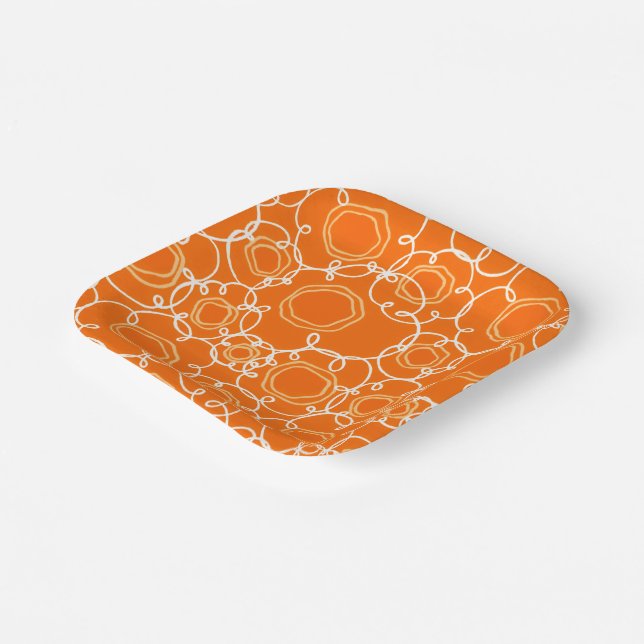 Plato De Papel Abstract Floral Matrix (Orange) Fine Art (Angular)