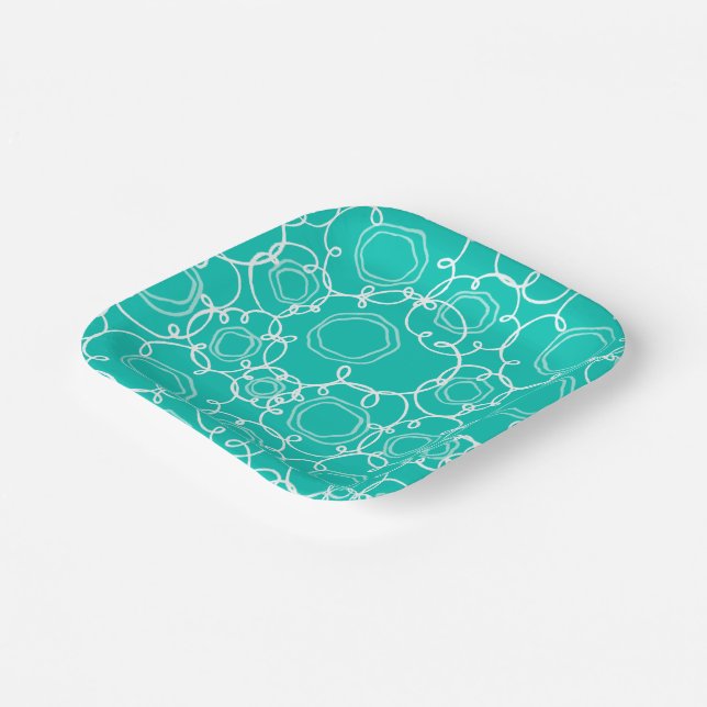Plato De Papel Abstract Floral Matrix (Teal) Fine Art (Angular)