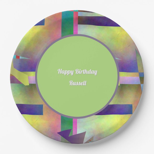 Plato De Papel Abstract Pattern Adult Any Age Birthday Party (Anverso)