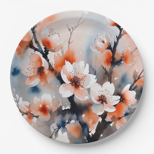 Plato De Papel Abstract Peach Blossom Spring Paper Plates (Anverso)
