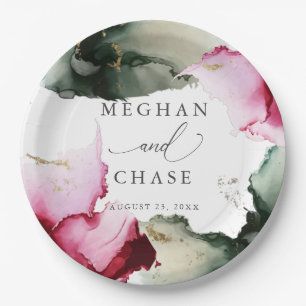 Plato De Papel Abstract Sage Scarlet Placas de papel color de agu