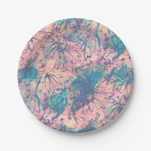 Plato De Papel Abstracto Colorido Patrón Floral de acuarela