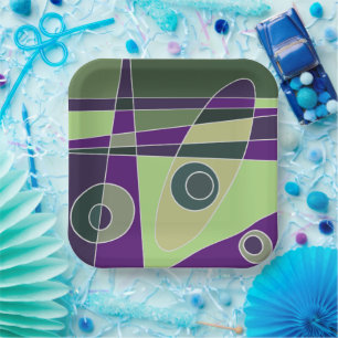Plato De Papel Abstracto Surfing Green Purples