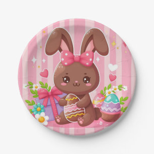 Plato De Papel Abundancia de Pascua de chocolate con rayas rosas