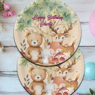 Plato De Papel Abundantes animales del bosque de Woodland