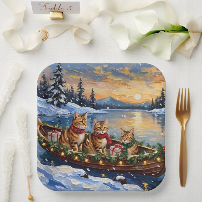 Plato De Papel Abyssinian Cat Christmas Boat Holiday (Boda)