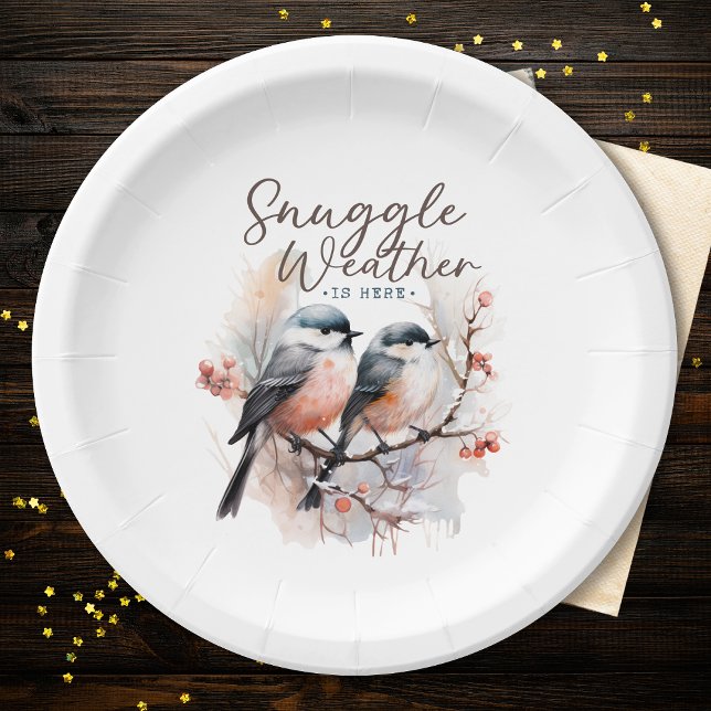 Plato De Papel Acá el tiempo de acurrucarse, pájaros en Navidades (Subido por el creador)