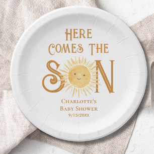 Plato De Papel Acá viene el Baby Shower del hijo Sunshine Boy