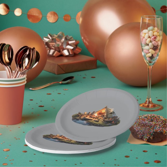 Plato De Papel Acampando con seres queridos (Multi)