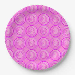 Plato De Papel Accent Círculos Fondo Flores Nacimiento Rosado