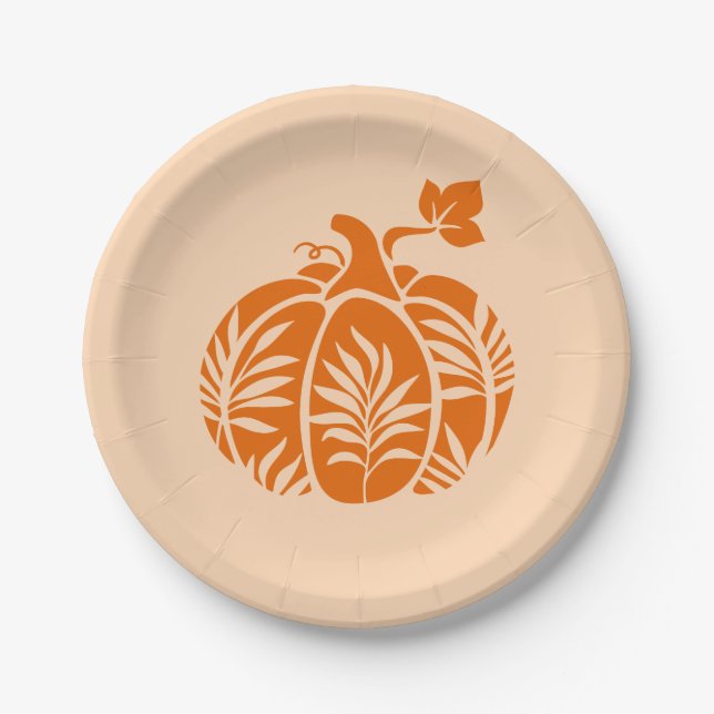 Plato De Papel Acción de Gracias de la Caída de la Calabaza Flora (Anverso)