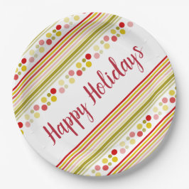 Plato De Papel Acentuado con rayas y puntos de polka