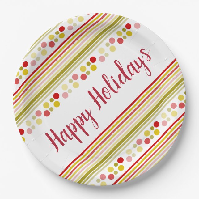Plato De Papel Acentuado con rayas y puntos de polka (Anverso)
