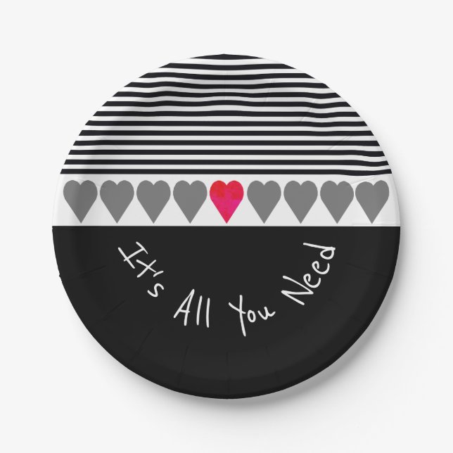 Plato De Papel Acentuado por el corazón rosado (Anverso)