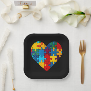 Plato De Papel Aceptación del puzzle del corazón del amor Autismo