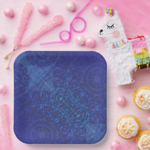 Plato De Papel Aceptación Medallones Blue Indigo Violet Boho