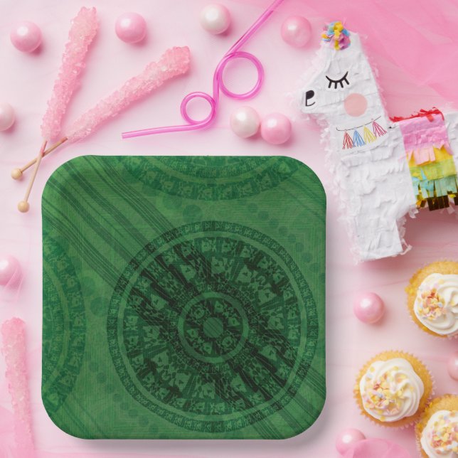 Plato De Papel Aceptación | Medallones de Meditación Verde (Fiesta)