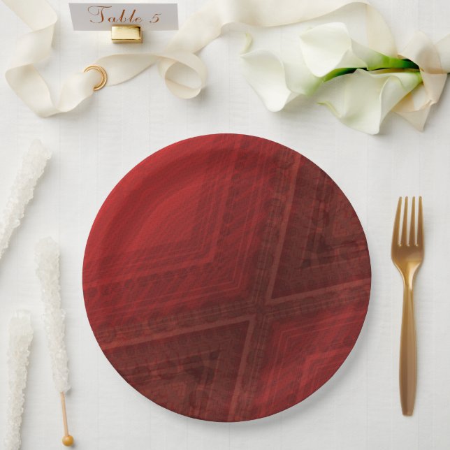Plato De Papel Aceptación | Patrón de Boho Ecléctico Rojo (Boda)