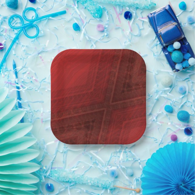 Plato De Papel Aceptación | Patrón de Boho Ecléctico Rojo (Fiesta)