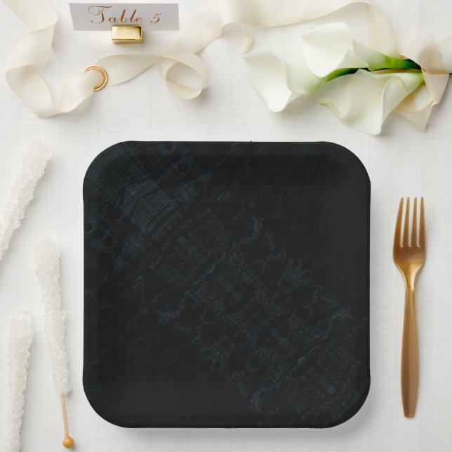 Plato De Papel Aceptación | Textura del Shibori oscuro (Boda)