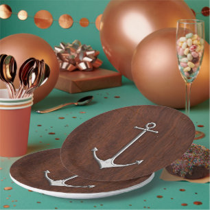 Plato De Papel Acero Ancla De Mahogany Náutico Húmedo