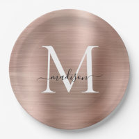 Acero metálico de oro rosado con guión de monogram