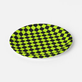 Plato De Papel Acid green black checkerboard pattern