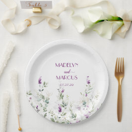 Plato De Papel Acogida de bodas con piedras de lavanda morada