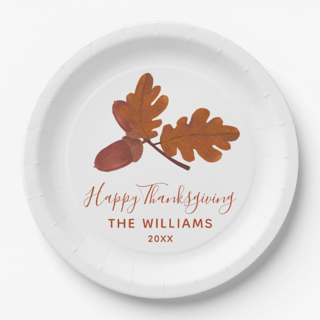 Plato De Papel Acorn "Happy Thankending" Personalizado (Anverso)