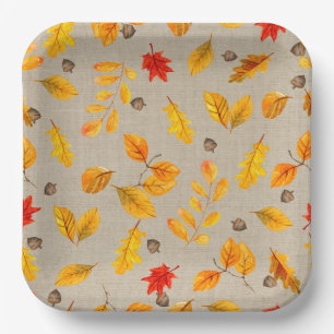 Plato De Papel Acornos y hojas de otoño