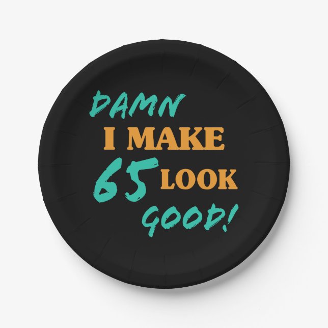 Plato De Papel Actitud Sarcástica de cumpleaños número 65 (Anverso)