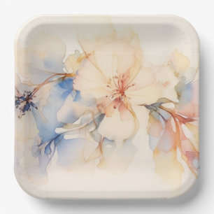 Plato De Papel Acuarela Abstracto Flores de madera dogénica