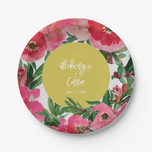 Plato De Papel Acuarela Anemona Botánica Boda Amarillo Floral