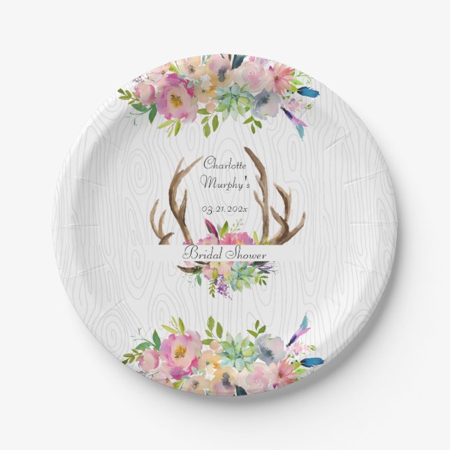Plato De Papel acuarela Antler Boho (Anverso)