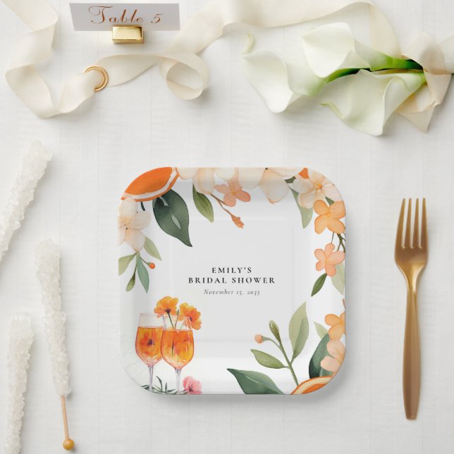 Plato De Papel Acuarela Aperol Spritz Bridal Shower (Boda)
