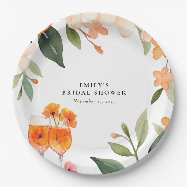 Plato De Papel Acuarela Aperol Spritz Bridal Shower (Anverso)