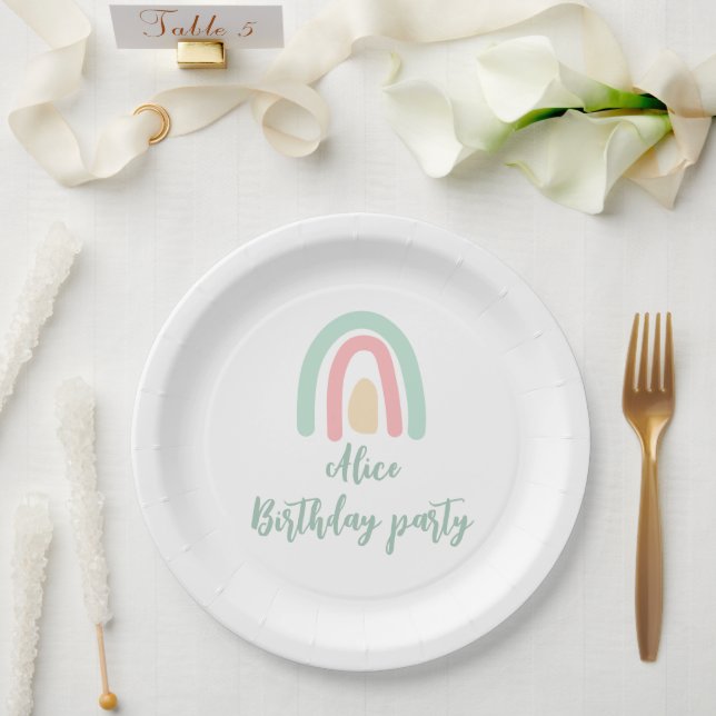 Plato De Papel Acuarela arcoiris minicadena amarillo Cumpleaños (Boda)