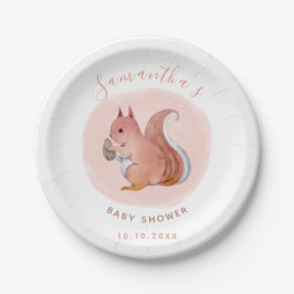 Plato De Papel Acuarela Ardilla rosa Baby Shower Cute Animal