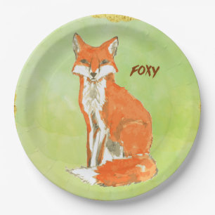 Plato De Papel Acuarela astuta del Fox del jengibre