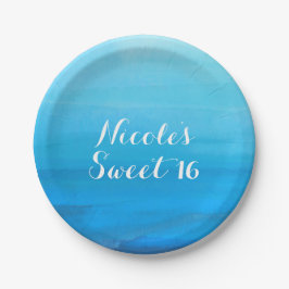 Plato De Papel Acuarela azul playa tropical boda océano mar