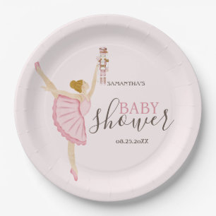 Plato De Papel Acuarela Bailarina Cascanueces Baby Shower Rosa