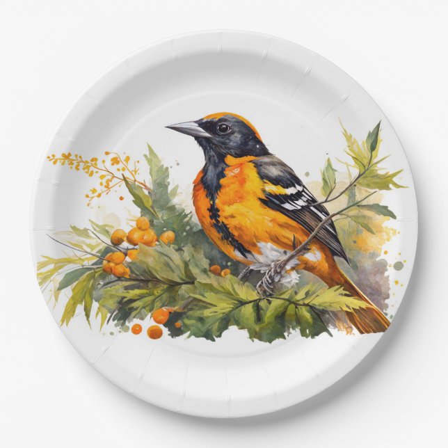 Plato De Papel Acuarela Baltimore Oriole (Anverso)