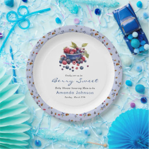 Plato De Papel Acuarela Bayas Dulces Arándanos Shower de Bebé