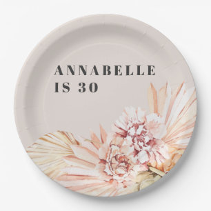 Plato De Papel acuarela bohemia moderna floral cumpleaños pastel