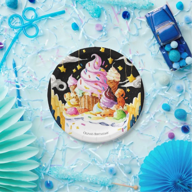 Plato De Papel Acuarela Boho Creamy Ice Cream Cumpleaños (Fiesta)